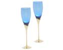 Wine Goblet - set of two Gold Plated Base - BLUE