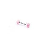 Single Surgical Steel Barbell Tongue Ring with Pink Half Bead Flat Head Glow in the Dark Acrylic Ball, 14 Gauge, 1 Length