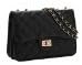 YMB Women's Classic Quilted Black PU Square Chain Work Party Shouder Bag