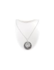 Rhodium Plated Sterling Silver Hammered Concentric Rings Laser Cut Filigree Lace Circle Pendant Cable Chain Necklace 18 Inch Earrings Italy