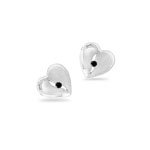 0.01 Ct AA Black Diamond Two-Tone Heart Earrings in Silver