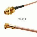 RG-316 SMA-RP female bulkhead to MMCX-RP male right-angle Cable, 220mm