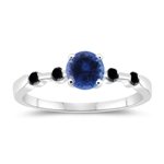 0.16 Cts Black Diamond & 1.08 Cts Tanzanite Five Stone Engagement Ring in 14K White Gold