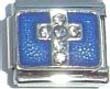  : Clearly Charming Stone Cross on Blue Italian Charm Bracelet Link