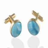 Round Gold Larimar Cufflinks