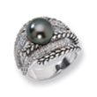 Diamond and Tahitian Pearl Ring - Size 7 - JewelryWeb