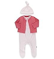 3 Piece Pure Cotton Knitted Cardigan Outfit with Hat