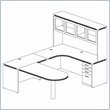Mayline Left-extended Aberdeen Peninsula Return, Hutch with Glass Doors, Extended Corner, Return, and File Pedestal