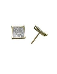 14K Yellow Gold .25CT Micropave Diamond Square Stud Screw Back Earrings