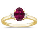 0.10 Cts Diamond & 2.30 Cts Ruby Classic Three Stone Ring in 18K Yellow Gold