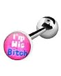316 Surgical Stainless Steel Barbell with "I'm His Bitch" Logo Sold as a Pair