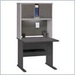 Bush Furniture Advantage Series Computer Desk with Hutch in White Spectrum and Pewter Finish