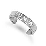 Jewelco London 9ct Solid white gold hand finished flat Toe Ring set with 3 cubic zirconia stones ( 1.7g )