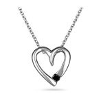0.01 Ct AA Black Diamond Heart Pendant in 14K White Gold