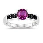 0.26 Cts Black Diamond & 1.29 Cts Pink Sapphire Engagement Ring in 14K White Gold