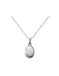 Baby 14k White Gold Oval Locket with 13 Inches Rope Chain