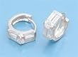 Sterling Silver CZ Huggie Earrings - Size: 15mm x 6mm