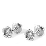 Kids Jewelry - 14K White Gold Diamond Flower Screw Back Earrings
