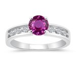 0.18 Cts Diamond & 1.29 Cts Pink Sapphire Engagement Ring in 14K White Gold