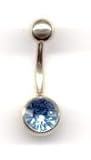 Titanium Aztec Gold Jeweled Navel Bar with a Aqua Swarovski stone in 14 gauge by 1/2