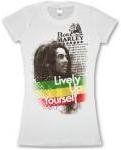 BOB MARLEY - Lively - White Women's / Girls Extra Long Body T-shirt (Girlie / Babydoll)
