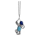 Lapis and Turquoise Floral Motif Pendant Necklace