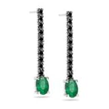 1 4 Ct AAA Black Diamond and 0.90 Ct Emerald Earrings in 18K White Gold