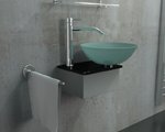Milchglas Waschbecken / Scharzgranitplatte / Waschplatz Serie 40 / Waschtisch / Waschtische für Ihr exklusives Bad / Badezimmer / Gäste-WC