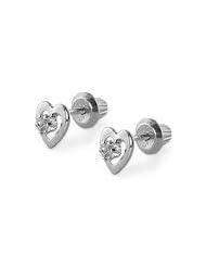 14K White Gold April Birthstone White Topaz Heart Earrings For Girls