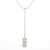 Sterling Silver, Freshwater-Cultured Pearl Necklace 16 Snake Chain, Pearl si...