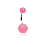 Pink Faux Pearl Belly Button Ring Silver Bar (16g) - Glow In The Dark Navel Ring (1pc)