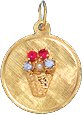 Basket of Flowers on Disc, 14K Gold Charm