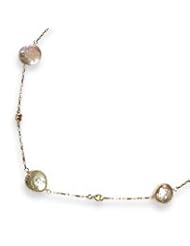 Sterling Silver Champagne CZ/Biwa Coin Cultured Pearl Necklace - QH1852-18"