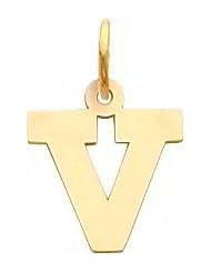 14K Yellow Gold Small Block Intial Letter V Charm