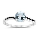 0.16 Cts Black Diamond & 1.14 Cts Sky Blue Topaz Engagement Ring in 14K White Gold