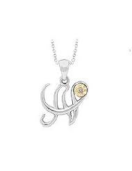 Silver & 14K Gold Diamond Script Initial N Childrens Necklace (14-16 in)