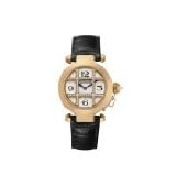 Cartier Pasha 32 Womens Black Strap Silver Dial 18K Rose Gold Diamond Watch WJ11963G