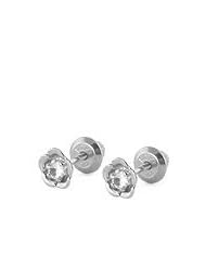 14K White Gold April Birthstone White Topaz Flower Baby Girl Earrings