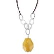 .925 Silver & Honey Jade Pendant on Leather Necklace- 16 IN