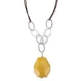 .925 Silver & Honey Jade Pendant on Leather Necklace- 16 IN
