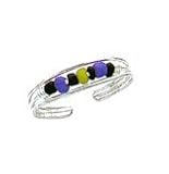 Toe Ring - Sterling Silver Black/Blue/Green Beaded Toe Ring