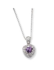 Sterling Silver Purple CZ Heart on 18" Chain Necklace QG1007-18"