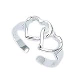 .925 Sterling Silver Toe Ring With 2 Hearts intertwined