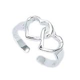 .925 Sterling Silver Toe Ring With 2 Hearts intertwined