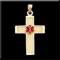 14KT CROSS MEDICAL ID PENDANT WITH ENAMELED CADUCEUS MEDICAL SYMBOL