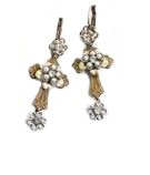 Sweet Romance Retro Silver and Gold Finish Serenity Cross Dangle Earrings