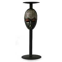 NOVICA Iron and wood Akan Mask