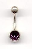 Titanium Aztec Gold Jeweled Navel Bar with a Amethyst Swarovski stone in 14 gauge by 3/8