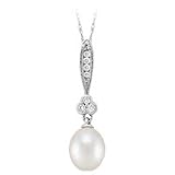 14kt. White Gold, Pearl & Diamond Drop Pendant