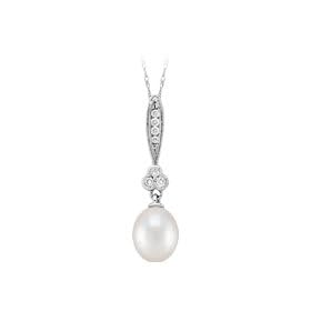 14kt. White Gold, Pearl and Diamond Drop Pendant by